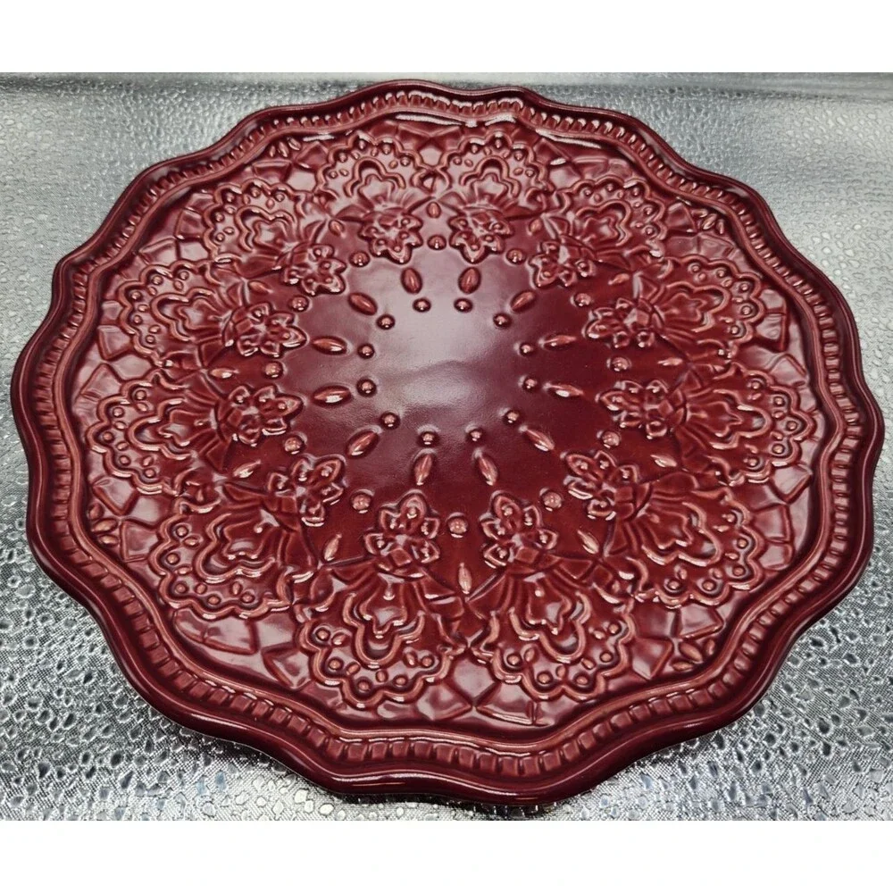 Pioneer Woman ~ Red ~ FARMHOUSE LACE Stoneware Salad Plates (Set of 3) READ!!
